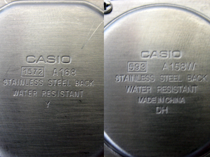 Tên nhà sản xuất Casio in trên đồng hồ chính hãng và fake
