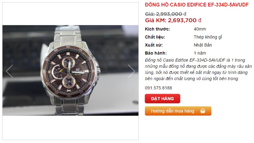 Giá bán đồng hồ Casio Edifice EF-334D-5AVUDF ở JPWatch