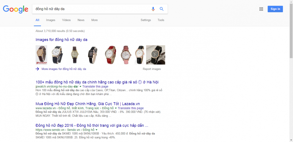 kết quả tìm kiếm từ khóa đồng hồ nữ dây da trên Google